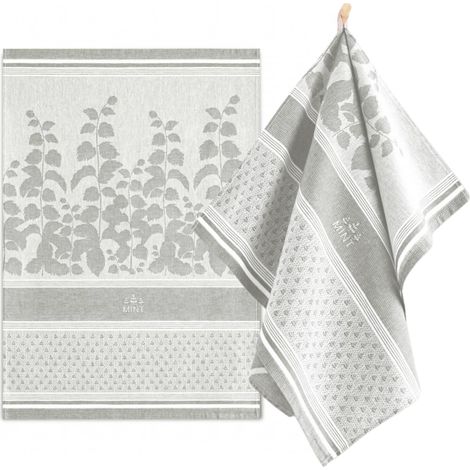 Strofinaccio da cucina Zwoltex 50x70 cm, grigio e bianco con foglie di menta. (1/4)