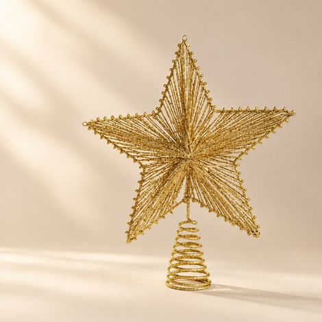 Enowelir Étoile de Sapin de Noël en Fil de Fer Doré avec Paillettes 25cm Décoration Intérieure Extérieure Maison Terrasse Bricolage (1/4)