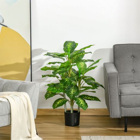 Plante artificielle en plastique, pot en ciment, pour intérieur et extérieur, 95 cm, verte
