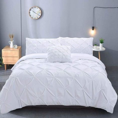 Housse de couette blanche 200x200 cm – 3 pièces en microfibre hypoallergénique – Lavable en machine – Confort respirant et durable – (1/5)