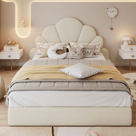 MEUBLIV Bettgestell 140x200 cm Beige – Blüten-Kopfteil, ohne Matratze (1/5)