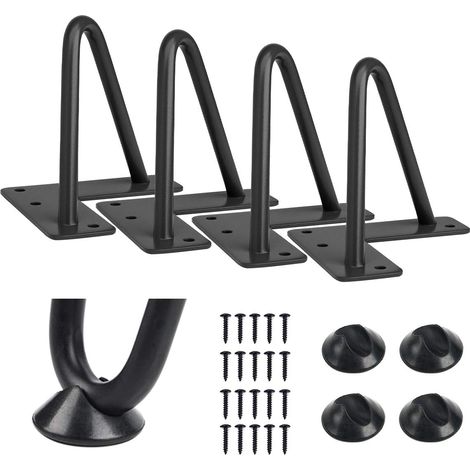 Patas de metal de 4 pulgadas resistentes tipo horquilla para muebles, ideales para bricolaje, mejoras del hogar, gabinetes de TV, sofás y armarios. Almohadillas de goma para pisos, color negro, paquet (1/3)
