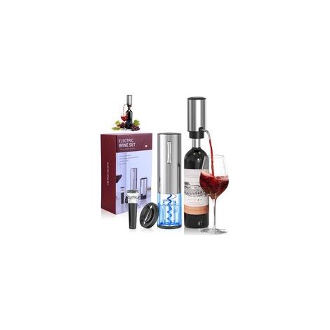 Tire-bouchon électrique 4 en 1, ouvre-bouteille, accessoires pour le vin, distributeur automatique, acier inoxydable, argent (1/5)