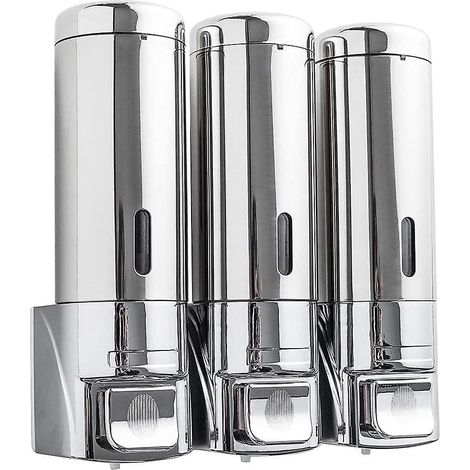 Dispensador de jabón de tres compartimentos, acero inoxidable, no requiere taladros ni tornillos, 300 ml, baño (1/5)