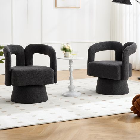 Poltrona girevole 67x55x74 cm grigio scuro in bouclé con rotazione 360° (1/5)