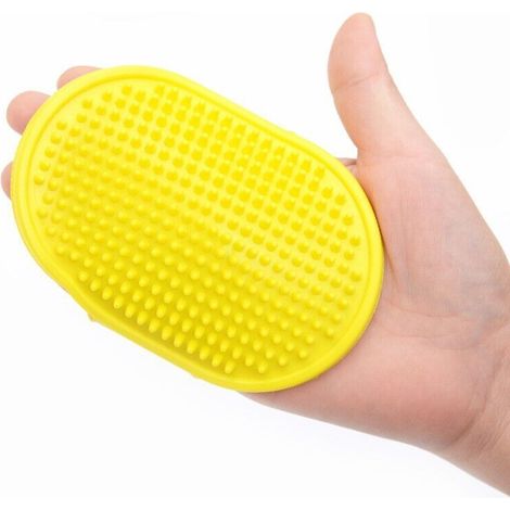 2 Pices Brosse de toilettage pour chien, shampoing pour animaux de compagnie, brosse de bain, massage apaisant, peigne en caoutchouc avec poignée en anneau réglable(jaune)