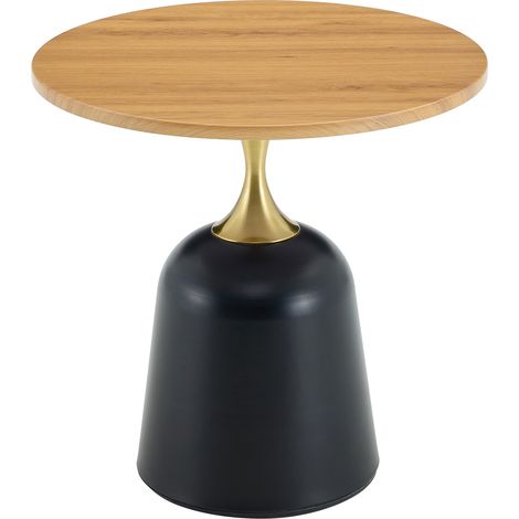 Table d'appoint ronde Ø 60 cm en mélaminé aspect bois clair avec piètement métal, petite table basse de salon, chambre ou bureau, style nordique – CHICFURN (1/5)