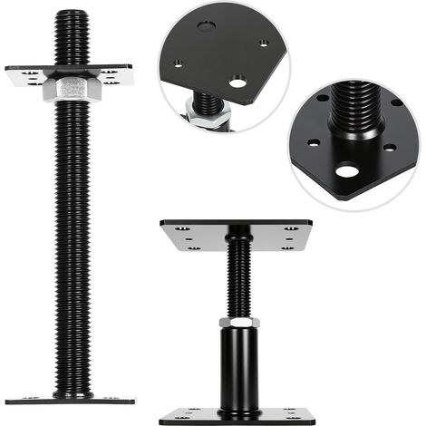 Wolketon Soporte de poste regulable en altura para terraza, pérgola y valla 30-250 mm Negro 2 unidades