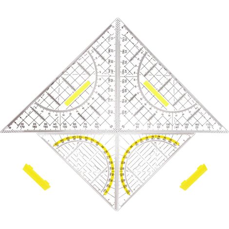 Goniometro geometrico a 4 pezzi con manico, triangoli geometrici (22,5 cm e 15,7 cm), flessibile, infrangibile e trasparente, per studenti, ufficio, scuola, designer, pittura e cartografia (1/5)
