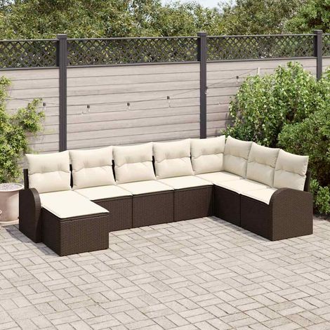 Sofa Set mit Kissen 8 pcs Braun und Weiß Poly-Rattan