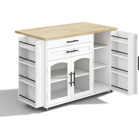 Îlot de cuisine mobile avec plan de travail pliable, chariot de cuisine, multiples rangements