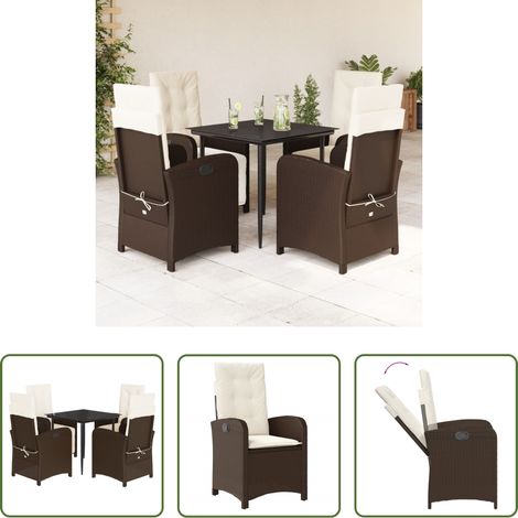 vidaXL Gartenessgruppe -  5-tlg. Garten-Essgruppe mit Kissen Braun Poly Rattan (1/5)