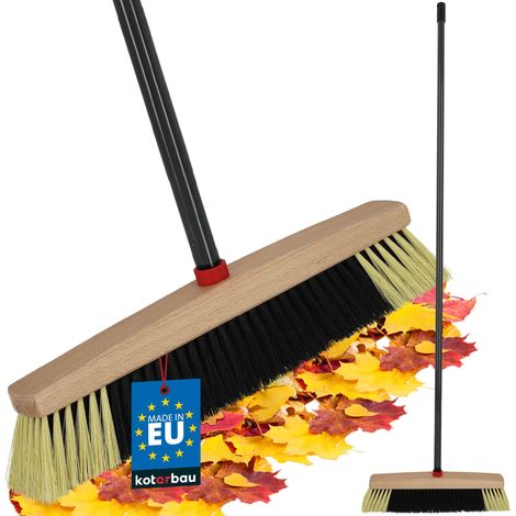 KOTARBAU® Balai Brosse 40 cm - Balai Exterieur Terrasse - avec Poils en PET - Balai avec Manche en Métal - Balai de Jardin - Noir et Beige (1/4)