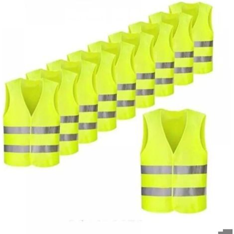 Gilets de sécurité jaune fluo à bandes fluorescentes, lot de 10 (1/5)