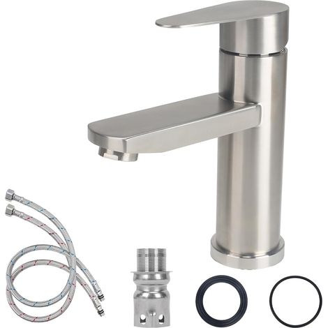 Stainless Steel Bathroom Faucet, Washbasin Mixer Tap with Hose, Bathroom Sink Taps, Hand Wash Basin Tap with Spout (Silver) (1/5)