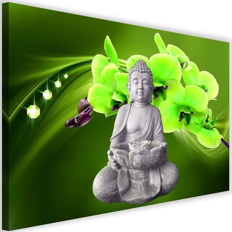 Tableau sur toile Bouddha assis Fleur verte 60x40 (1/5)