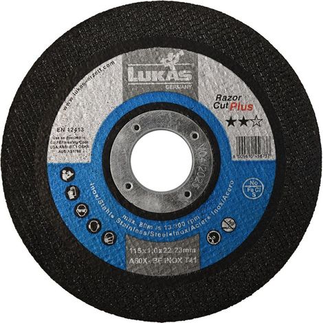Disque à métaux Lukas 125mm x 1,0mm Razor Cut Plus Inox A60X-BF, coupe rapide et précise, idéal pour l'acier inoxydable, haute résistance et durabilité.