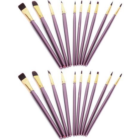 Ensemble de 20 pinceaux à manche court en nylon et laine violets pour peinture à l'huile et aquarelle (1/5)