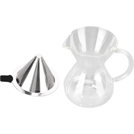 400-ml-Glaskaffeekanne, hitzebeständig, für Filterkaffee mit Edelstahlfilter, runder Boden (1/5)