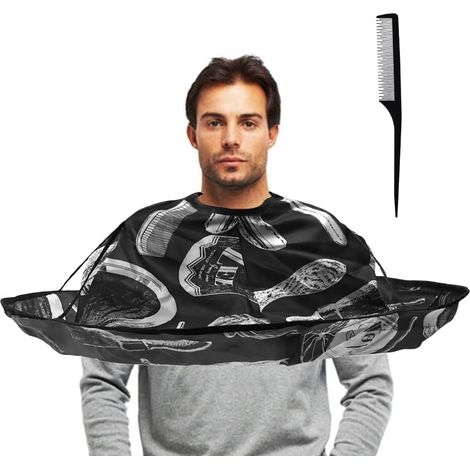 Men's Women's Short Salon Hairdressing Cape with Comb, Black Polyester Hair Cutting Cape Waterproof Folding Cape for Home and Beauty Salons (1/5)