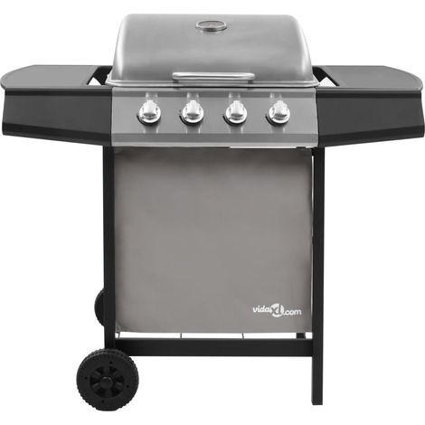Barbecue gril à gaz avec 4 brûleurs Noir et argenté