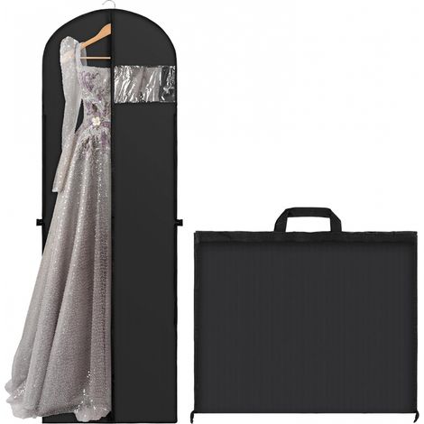 housse de robe longue anti-poussière mariée avec poignées 1 180×60cm Noir (1/5)