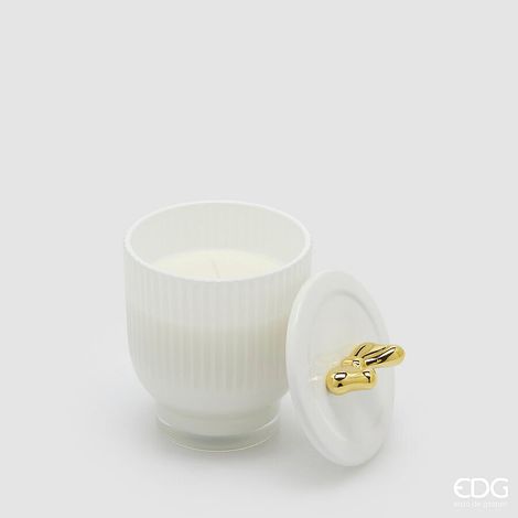 EDG Enzo De Gasperi Candela di Natale Fiocco con Vaso H 13 Cm D 9 Cm Frangipani Bianco Oro