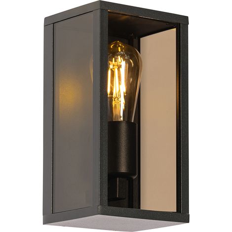 Außenwandleuchte schwarz mit Rauchglas 26 cm IP44 - Charlois