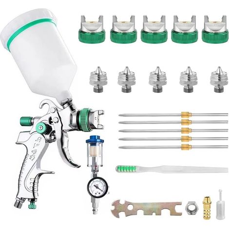 HVLP Paint Spray Gun with 5 Nozzles 1.4/1.7/2.0/2.5/3.0mm, 600ml Compressed Air Paint Spray Gun for Walls, Cars, Renovation Work (1/5)