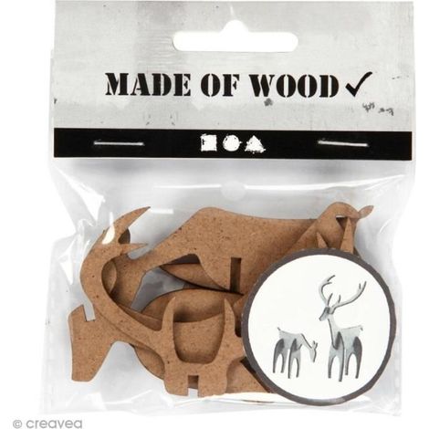 Figurines 3D en bois à monter et décorer - Cerf et biche - 5 et 12,5 cm - 2 pcs