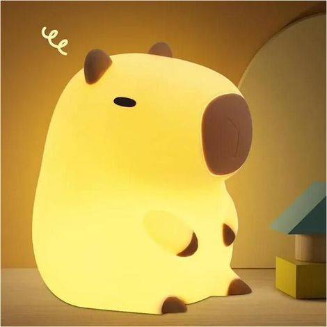 HOXILEELEOCapybara carino luce notturna per bambini in Silicone luce notturna dono USB Ricaricabile Animale domestico touch comodino sonno Capibara Luce Notturna (1/5)