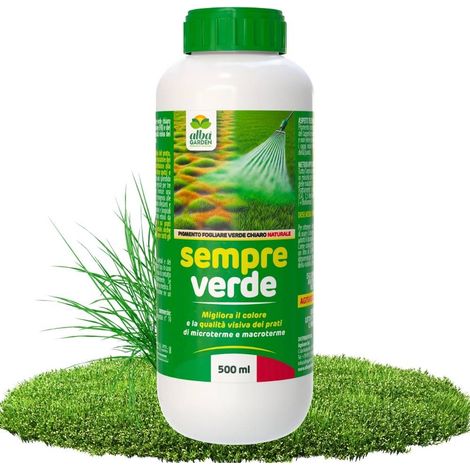 Sempre Verde, Concime Rinverdente Prato, Pigmento Fogliare + Protezione Solare e Termica, Contro Ingiallimenti e Macchie Verde Chiaro Naturale 500 ml (1/5)