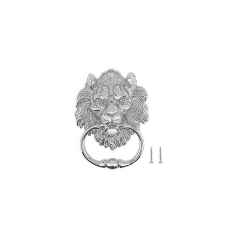 Heurtoir de Porte Lion en Alliage de Zinc Poignée de Porte, 156  117mm Poignée de Tête de Lion Ancienne Heurtoir en Forme de Tête de Lion avec 2 vis (Argenté)