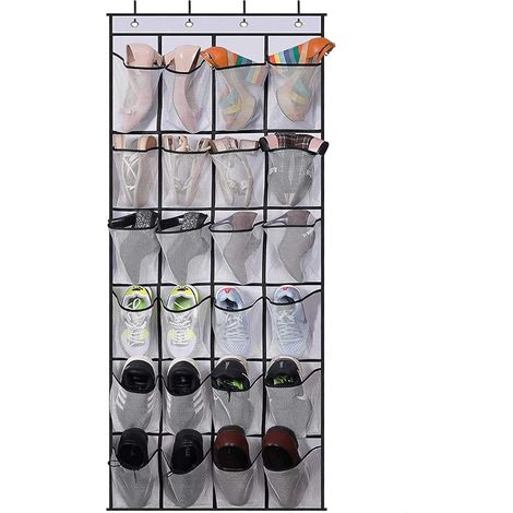 Organisateur Chaussures Suspendu 24 Poches Maille, Rangement Porte Armoire Pantoufles (1/5)