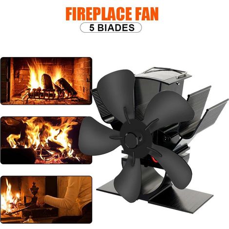 Mini Ventilateur thermique silencieux à 4 pales,alimenté par la chaleur, noir, pour foyer à bois. Distribution efficace de la chaleur à la maison (1/5)