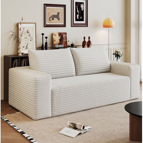 Kleines 2-Sitzer-Sofa aus Cord, 180 x 90 x 83 cm, tiefes Sitzdesign, Cremeweiß, OKMYHOME (1/5)