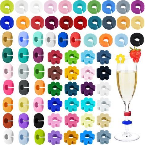 72 Pièces Marqueurs de Verre, Marqueur de Verre Verre à Boire Réutilisable Marqueur de Verre Réversible Silicone Coloré Marqueur de Verre à Vin pour Verre à Vin Bouteille Tasse Verre à Boire Bar Décor (1/5)