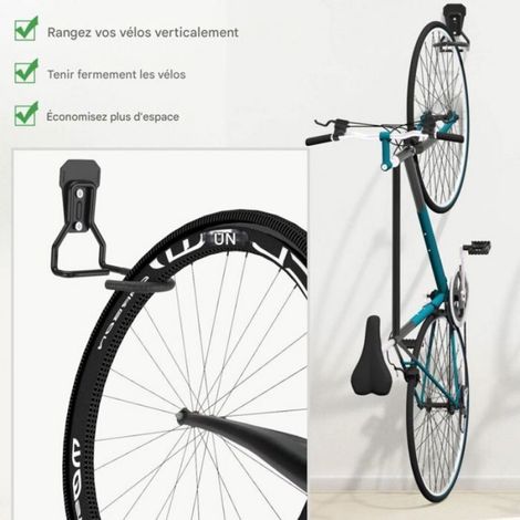 Crochets muraux pour vélos - Lot de 2 crochets - Fer forgé robuste - Fixation murale en L - Gain de place (1/5)