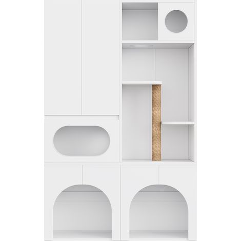 Armoire pour litières et meubles pour animaux avec griffoir en sisal et espace repos, blanc, 140 x 45 x 195 cm (1/5)