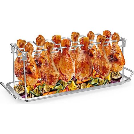 Support à cuisses de poulet pour barbecue avec bac de récupération des graisses, support à ailes de poulet 12 emplacements (1/5)