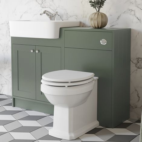Traditional Vanity Basin Unit & Toilet Combination Unit Bathroom Furniture Green (1/5)