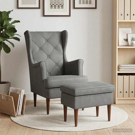 vidaXL Poltrona con Ottomano 2 pz Grigio Scuro Velluto (1/5)