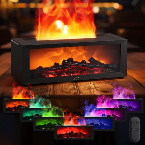 150 ml  Diffuseur d'Huiles Essentielles - Flamme 3D Avec Télécommande, LED 7 Couleurs, Arrêt Automatique - Pour Aromathérapie, Chambre à Coucher, Bureau