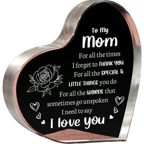 Plaque acrylique en forme de cœur pour maman, « Je t'aime maman », décoration rose, cadeau d'anniversaire, de fête des mères ou de Noël, de la part d'une fille, d'un fils, d'une maman, d'une grand-mèr (1/5)