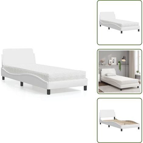 The Living Store Lit avec matelas blanc 90x200 cm similicuir - Lit Double - Lit Plateforme - Lit Design - Lit Confortable - Literie (1/5)