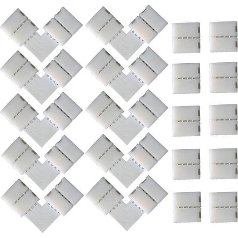 10pcs L-Shaped 4 Pin Quick Angle Connectors, 10pcs 4 Pin LED Strip Connectors, for 10mm Wide SMD 5050 RGB LED Strips (White) MUMU (1/4)