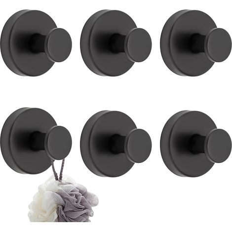 Crochets à ventouse (lot de 6), sans perçage, multi-usages pour salle de bain,cuisine et chambre, noir (1/4)