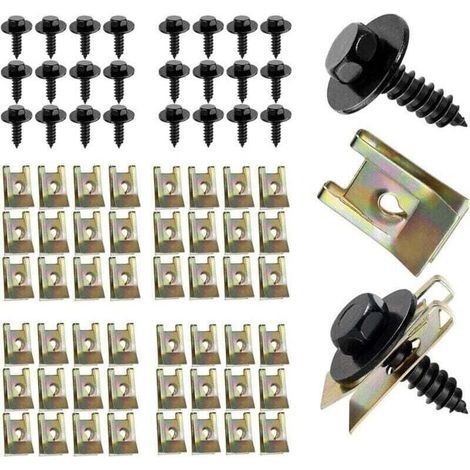 100Pcs Kit de Fixation Clips Vis Plaque Cache Protection Sous Moteur,Vis Carrosserie Voiture,Vis Clips Carrosserie Plastique Voiture,pour Ailes Voitures et Panneau Porte Intérieur (1/5)