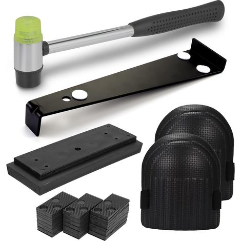 Kit d'Installation pour Sol Stratifié, Kit de Revêtement de Sol Stratifié avec 40 Entretoises, Barre de Traction Robuste, Bloc de Taraudage Solide, Marteau Double Face, Genouillères en Mousse (1/5)