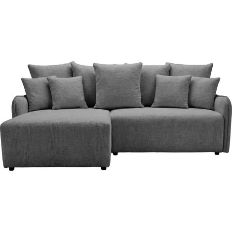 PORTOFINO - Canapé d'angle convertible tissu chenille 3 places Gris foncé (1/5)